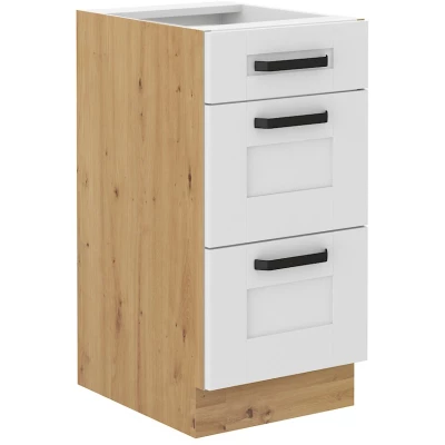 Küchenschrank mit Schubladen LAILI – Breite 40 cm, Weiß/Artisan Eiche