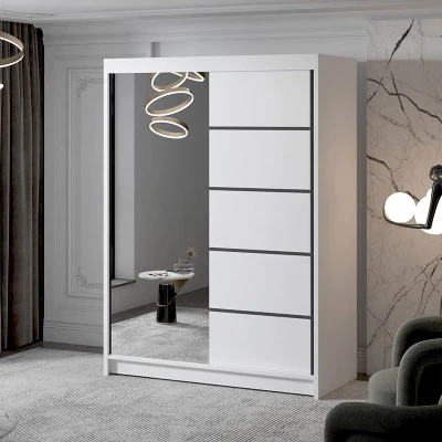 Zweitüriger Kleiderschrank mit Spiegel NICA – Breite 150 cm, weiß