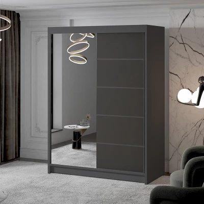 Zweitüriger Kleiderschrank mit Spiegel NICA – Breite 150 cm, schwarz