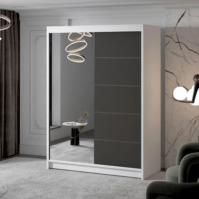 Zweitüriger Kleiderschrank mit Spiegel NICA – Breite 150 cm, weiß/schwarz