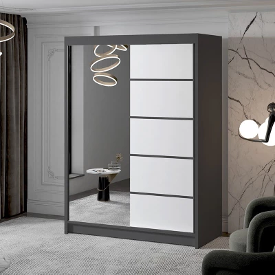 Zweitüriger Kleiderschrank mit Spiegel NICA – Breite 150 cm, schwarz/weiß