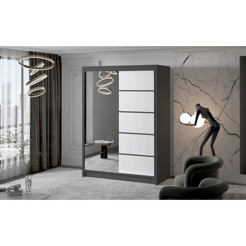 Zweitüriger Kleiderschrank mit Spiegel NICA – Breite 150 cm, schwarz/weiß
