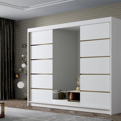 Kleiderschrank mit Spiegel MILINA – 250 cm, weiß