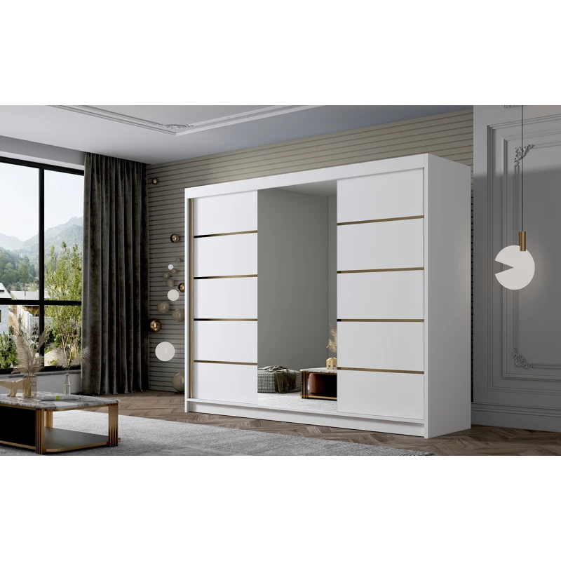 Kleiderschrank mit Spiegel MILINA – 250 cm, weiß