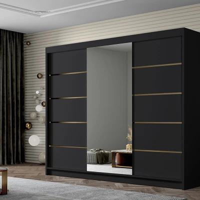 Kleiderschrank mit Spiegel MILINA - 250 cm, schwarz