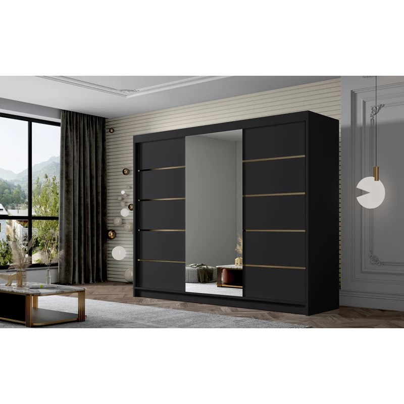 Kleiderschrank mit Spiegel MILINA - 250 cm, schwarz