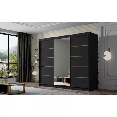 Kleiderschrank mit Spiegel MILINA - 250 cm, schwarz