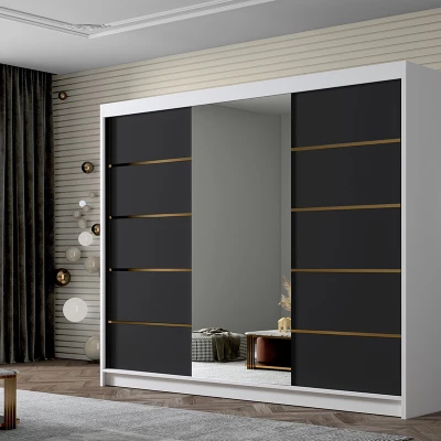 Kleiderschrank mit Spiegel MILINA - 250 cm, weiß/schwarz