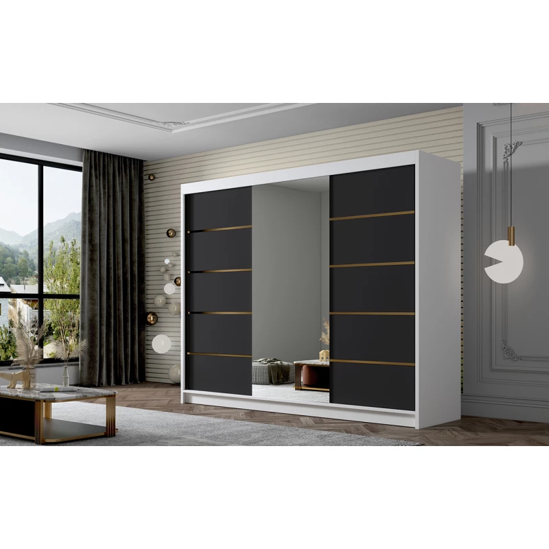 Kleiderschrank mit Spiegel MILINA - 250 cm, weiß/schwarz