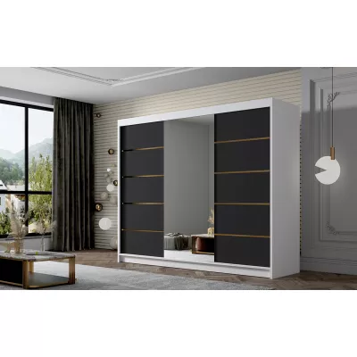 Kleiderschrank mit Spiegel MILINA - 250 cm, weiß/schwarz