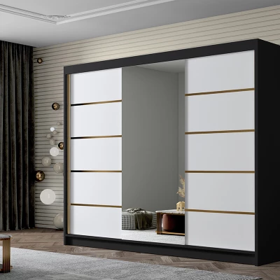Kleiderschrank mit Spiegel MILINA - 250 cm, schwarz/weiß