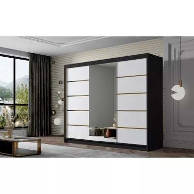 Kleiderschrank mit Spiegel MILINA - 250 cm, schwarz/weiß