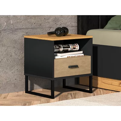 Nachttisch SABEL - schwarz / Craft Eiche gold