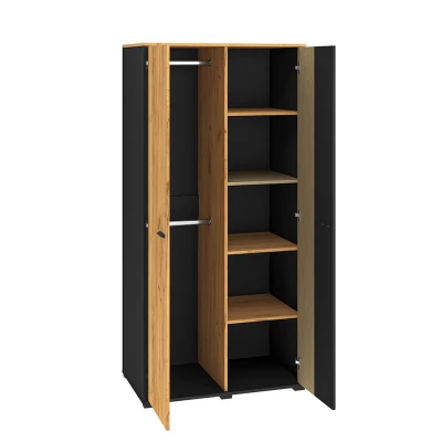 Zweitüriger Kleiderschrank 92 SABEL – Schwarz / Eiche Gold