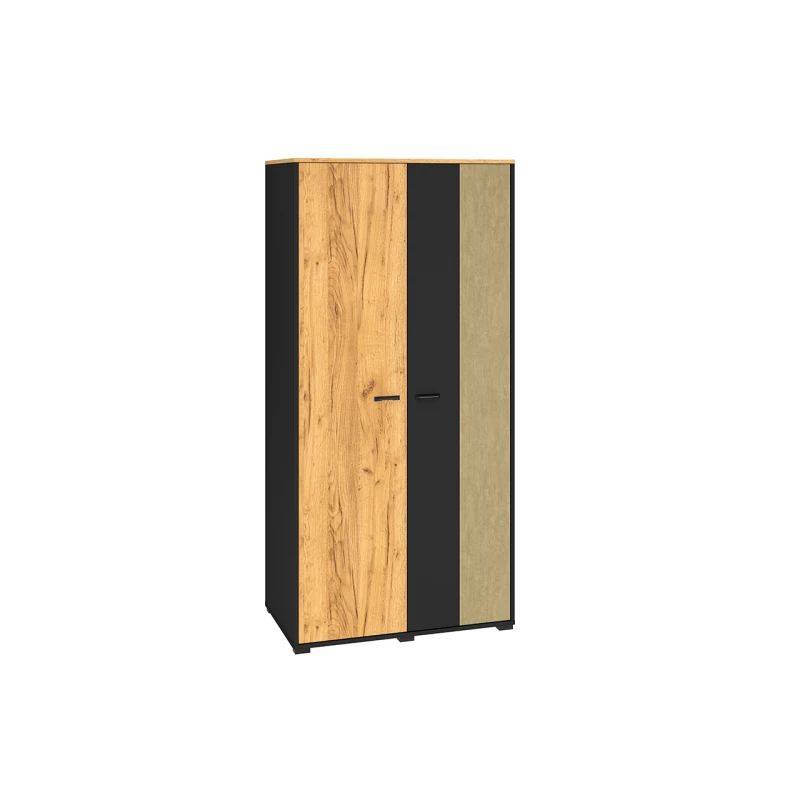 Zweitüriger Kleiderschrank 92 SABEL – Schwarz / Eiche Gold
