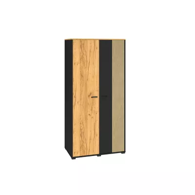 Zweitüriger Kleiderschrank 92 SABEL – Schwarz / Eiche Gold