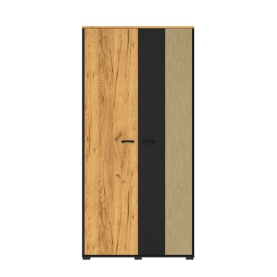 Zweitüriger Kleiderschrank 92 SABEL – Schwarz / Eiche Gold