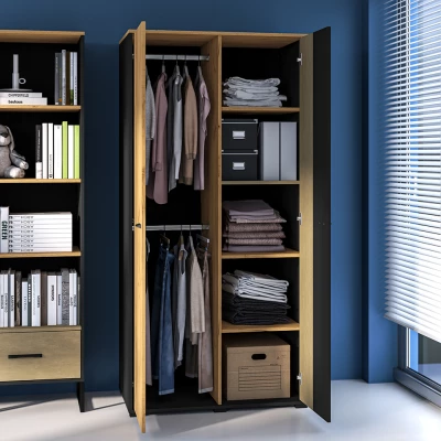 Zweitüriger Kleiderschrank 92 SABEL – Schwarz / Eiche Gold