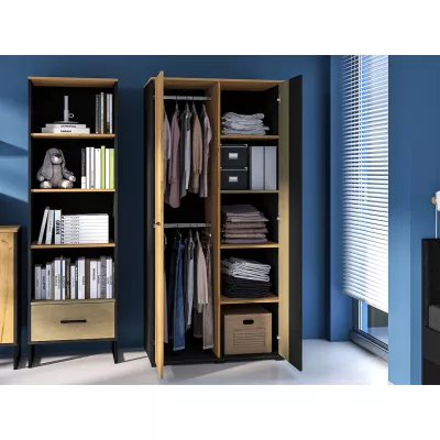 Zweitüriger Kleiderschrank 92 SABEL – Schwarz / Eiche Gold