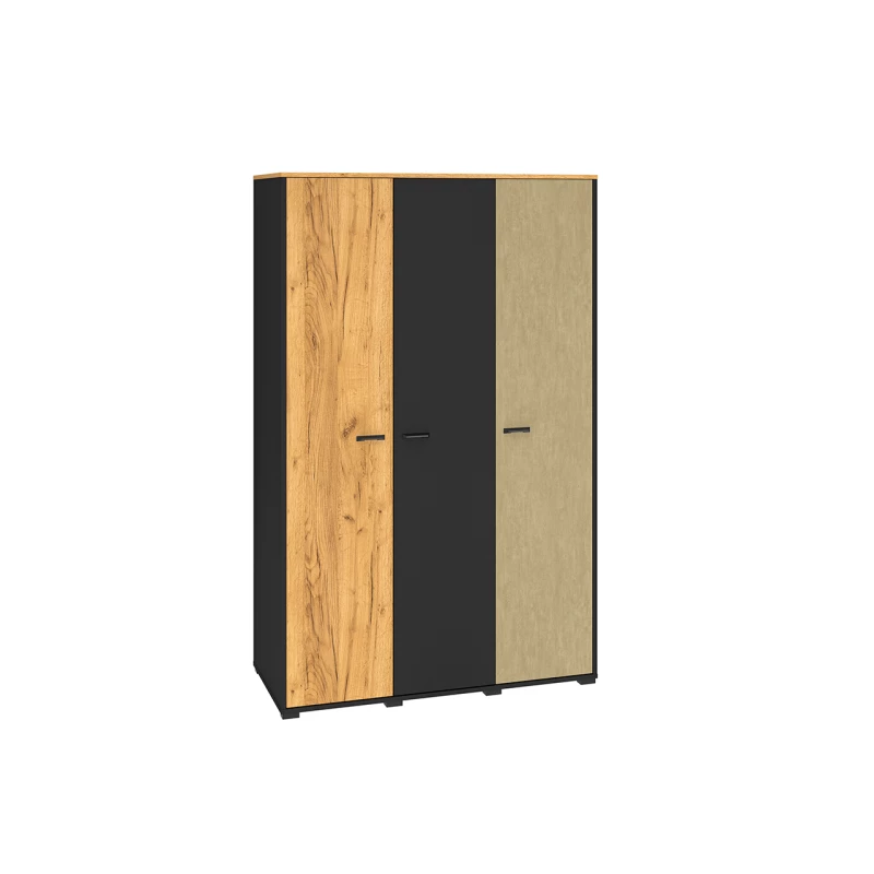 Dreitüriger Kleiderschrank 120 SABEL – Schwarz / Eiche Gold