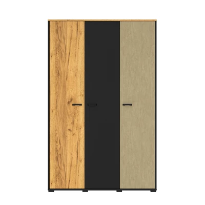 Dreitüriger Kleiderschrank 120 SABEL – Schwarz / Eiche Gold