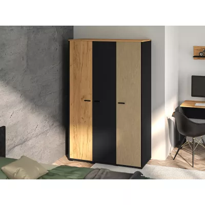 Dreitüriger Kleiderschrank 120 SABEL – Schwarz / Eiche Gold