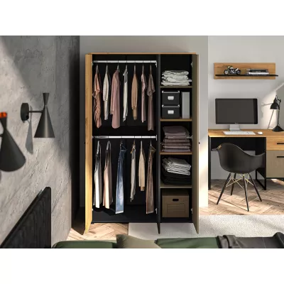 Dreitüriger Kleiderschrank 120 SABEL – Schwarz / Eiche Gold