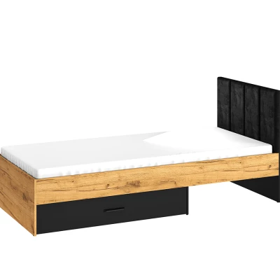 Einzelbett 90x200 SABEL mit Stauraum - Schwarz / Eiche Gold