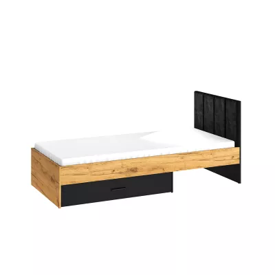 Einzelbett 90x200 SABEL mit Stauraum - Schwarz / Eiche Gold