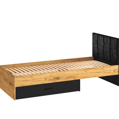Einzelbett 90x200 SABEL mit Stauraum - Schwarz / Eiche Gold