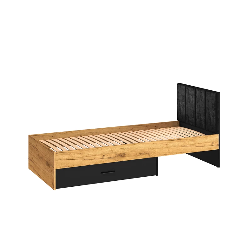 Einzelbett 90x200 SABEL mit Stauraum - Schwarz / Eiche Gold