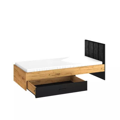 Einzelbett 90x200 SABEL mit Stauraum - Schwarz / Eiche Gold