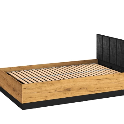 Einzelbett 120x200 SABEL mit Stauraum - Schwarz / Eiche Gold