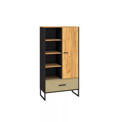 Regal mit Türen SABEL - schwarz / Craft Eiche Gold