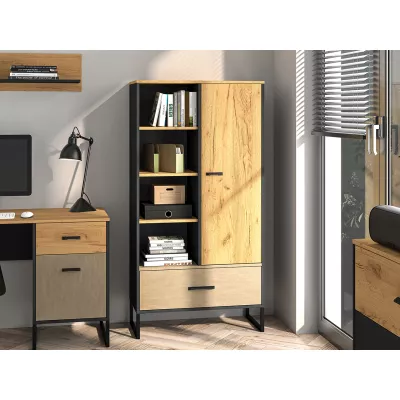 Regal mit Türen SABEL - schwarz / Craft Eiche Gold