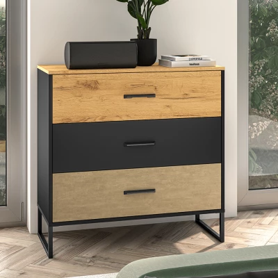 Kommode SABEL - schwarz / Eiche Gold