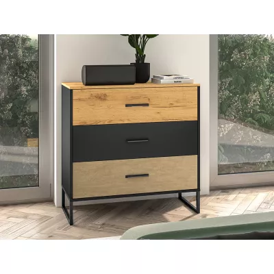 Kommode SABEL - schwarz / Eiche Gold