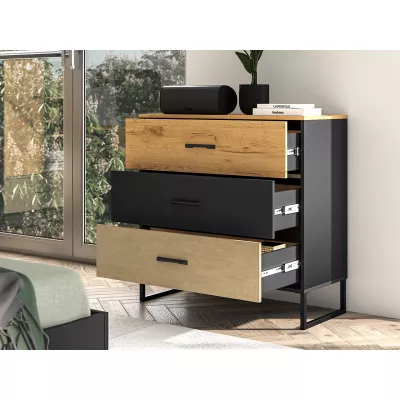 Kommode SABEL - schwarz / Eiche Gold