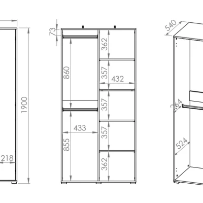 Zweitüriger Kleiderschrank 92 SABEL – Schwarz / Eiche Gold