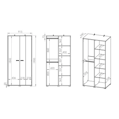 Zweitüriger Kleiderschrank 92 SABEL – Schwarz / Eiche Gold