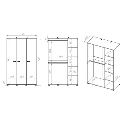 Dreitüriger Kleiderschrank 120 SABEL – Schwarz / Eiche Gold