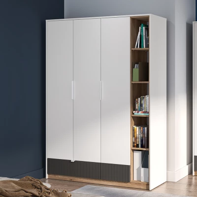 Kleiderschrank 138 ARANA - weiß / Castello-Eiche / Graphit