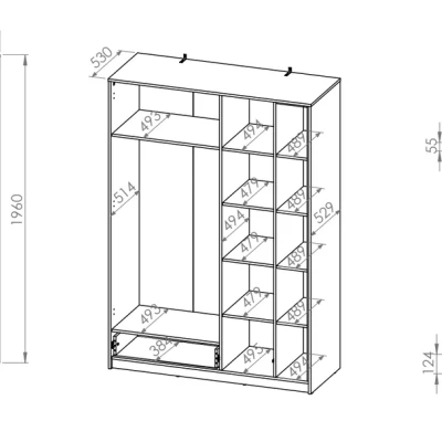 Kleiderschrank 138 ARANA - weiß / Castello-Eiche / Graphit