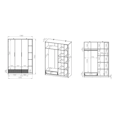 Kleiderschrank 138 ARANA - weiß / Castello-Eiche / Graphit