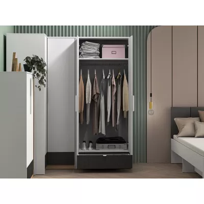 Zweitüriger Kleiderschrank 82 ARANA - weiß / Castello-Eiche / Graphit