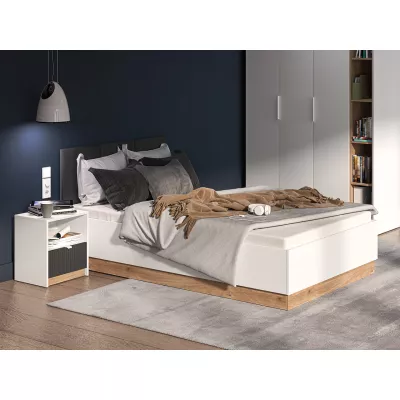 Einzelbett 120x200 ARANA mit Stauraum - weiß / Castello Eiche / Graphit