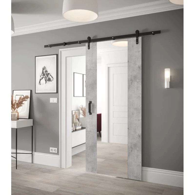 Schiebetür mit Beschlägen und Spiegel LEONTINA 2 – 90 cm, Beton