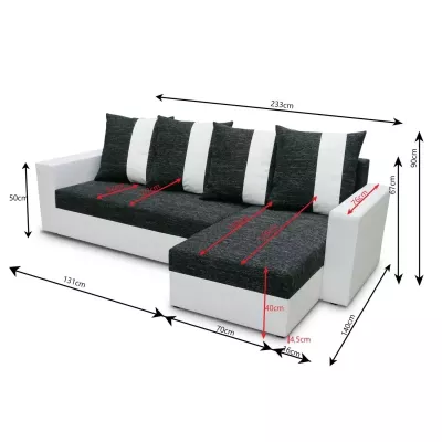Ecksofa ANGELIKA, Grau + Weiß