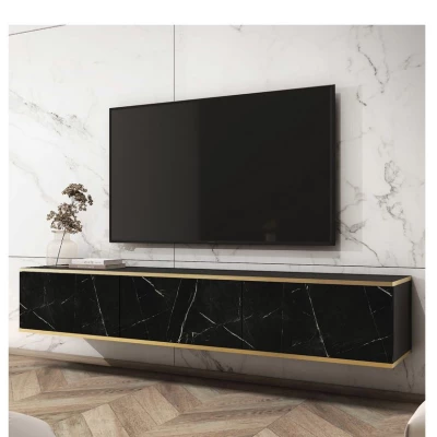 REFUGIO TV-Ständer - 175 cm, schwarzer Marmor / schwarz