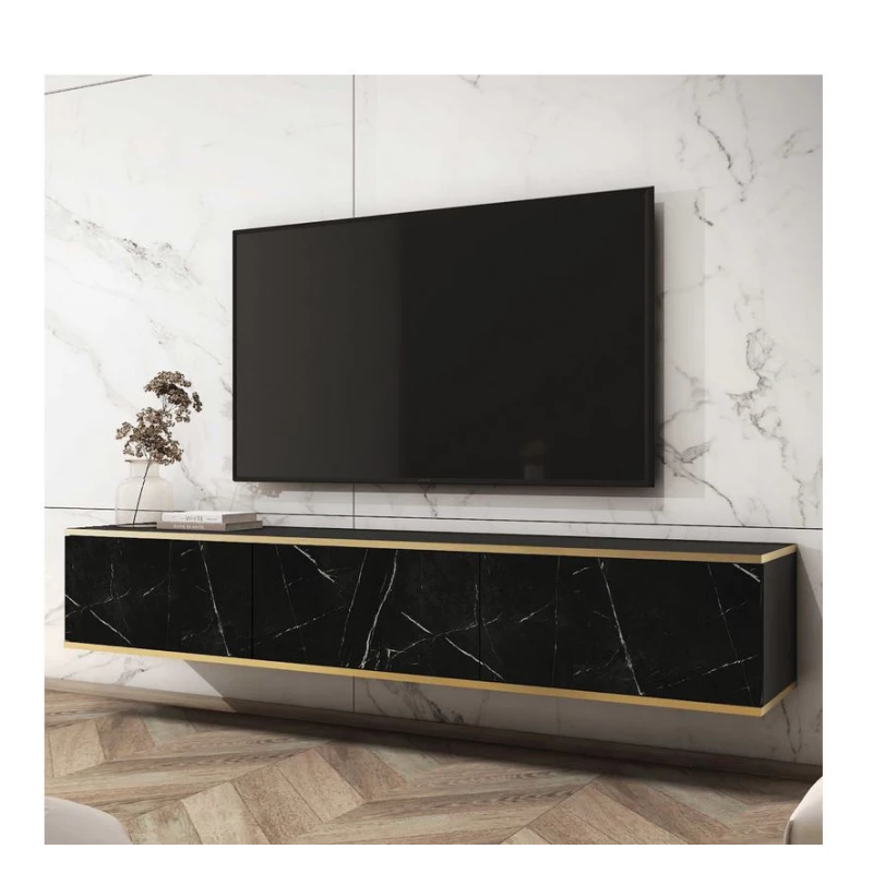 REFUGIO TV-Ständer - 175 cm, schwarzer Marmor / schwarz